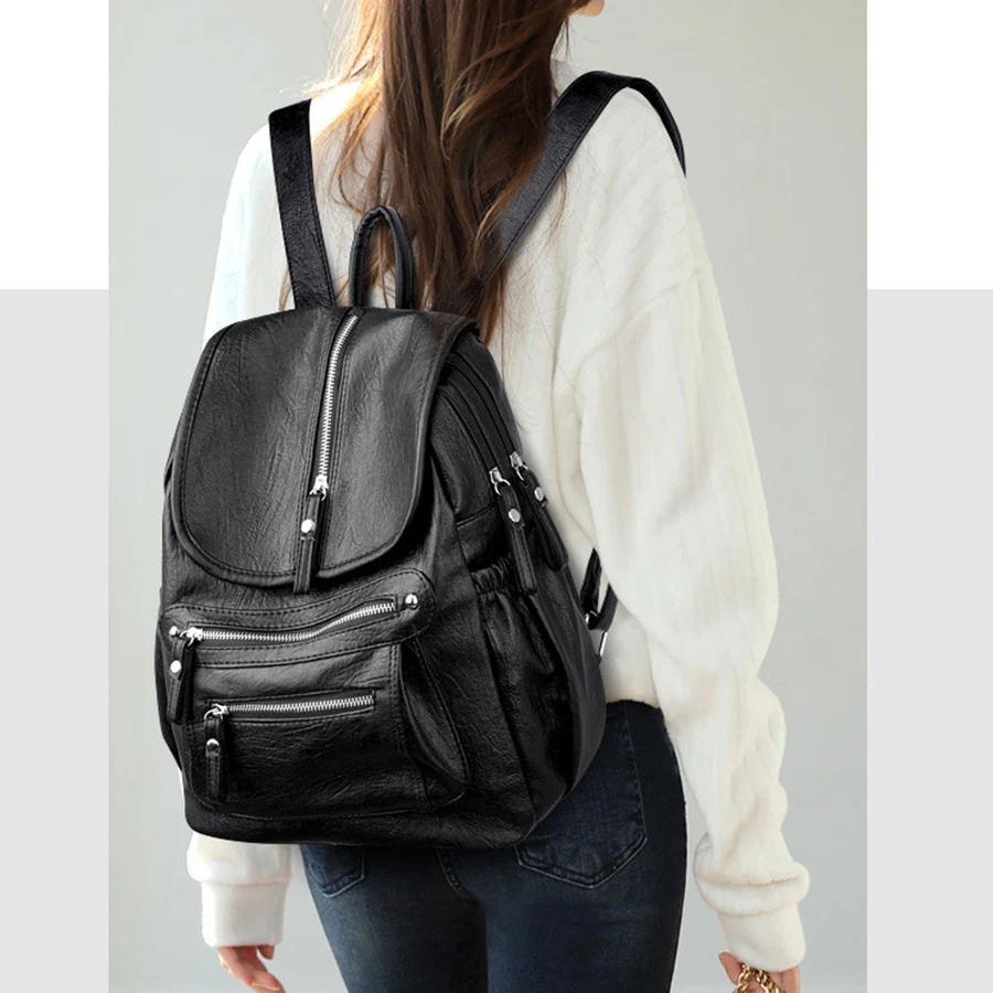 Women High Quality Leather Backpacks Vintage Female Shoulder Bag Sac a Dos Travel Ladies Bagpack Mochilas School Bags For Girls