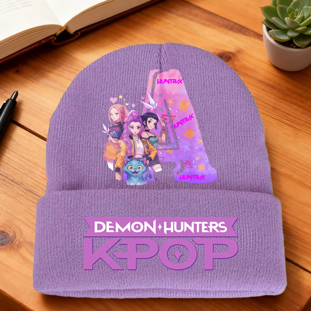 K-Pop Demon Hunters fille tricoté chapeau coton hiver mignon casquette de laine Anime chapeaux dessin animé lettre enfants couvre-chef enfant cadeau d'anniversaire