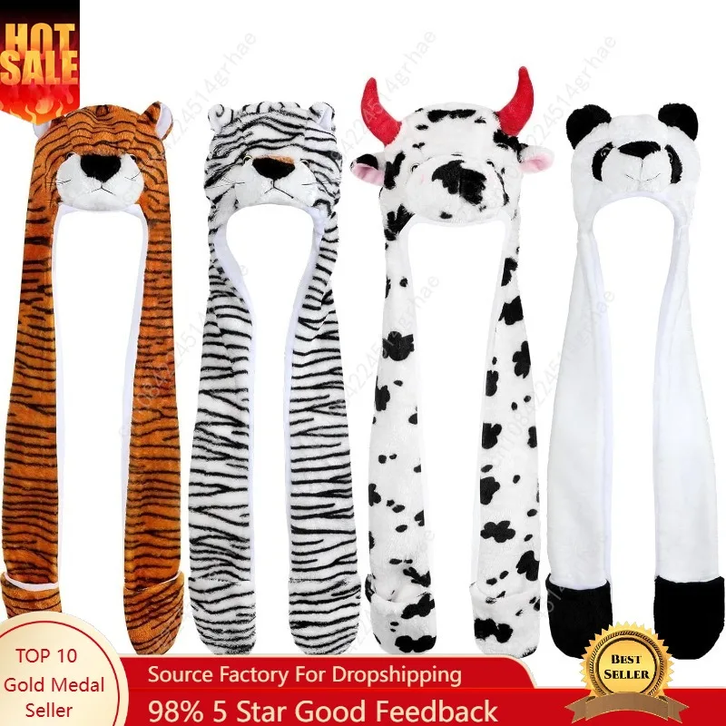 

Liliful Plush Novelty Animal Hat for Kids Cartoon Ears Hat 3 in 1 Winter Plush Animal Hoodie Hat with Attached Scarf an