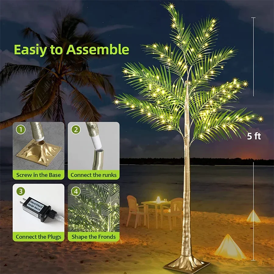 2,1 m 650 LED-beleuchtete Palmen, künstliche Palmen, Lichter für den Außenbereich, leuchten, tropischer Palme für Pool, Strand, Sommerdekoration