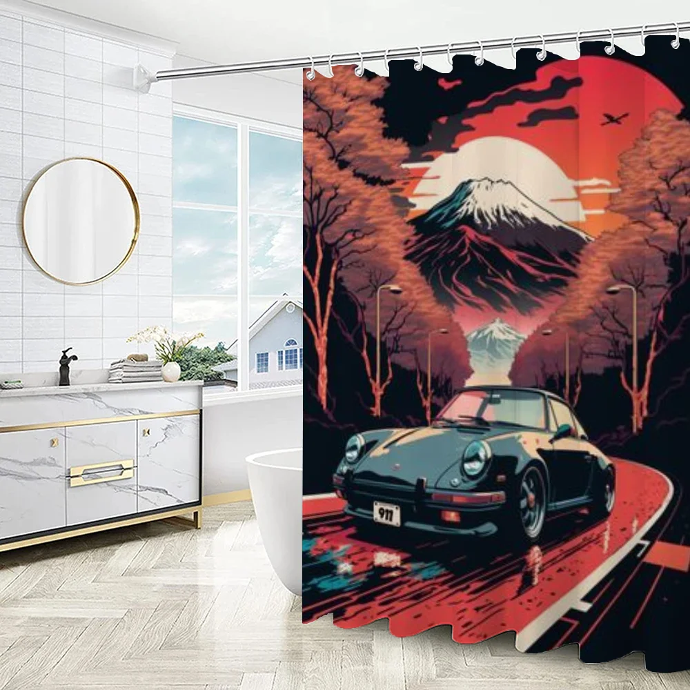 Car in the Box Shower Curtain for Bathroom Accessories Set Folding Partition Curtains Bath Bedrooms Houses Rooms Quarto Home