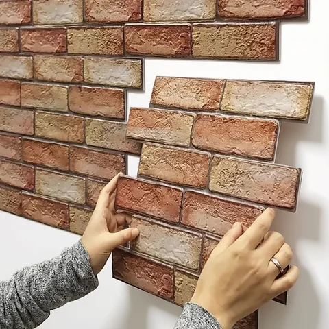 5/10pcs Self Adhesive Waterproof 3D Wall Panels, Brick Wallpaper, Retro Sticker for Bathroom, Fireplace Decorative Wall Stickers