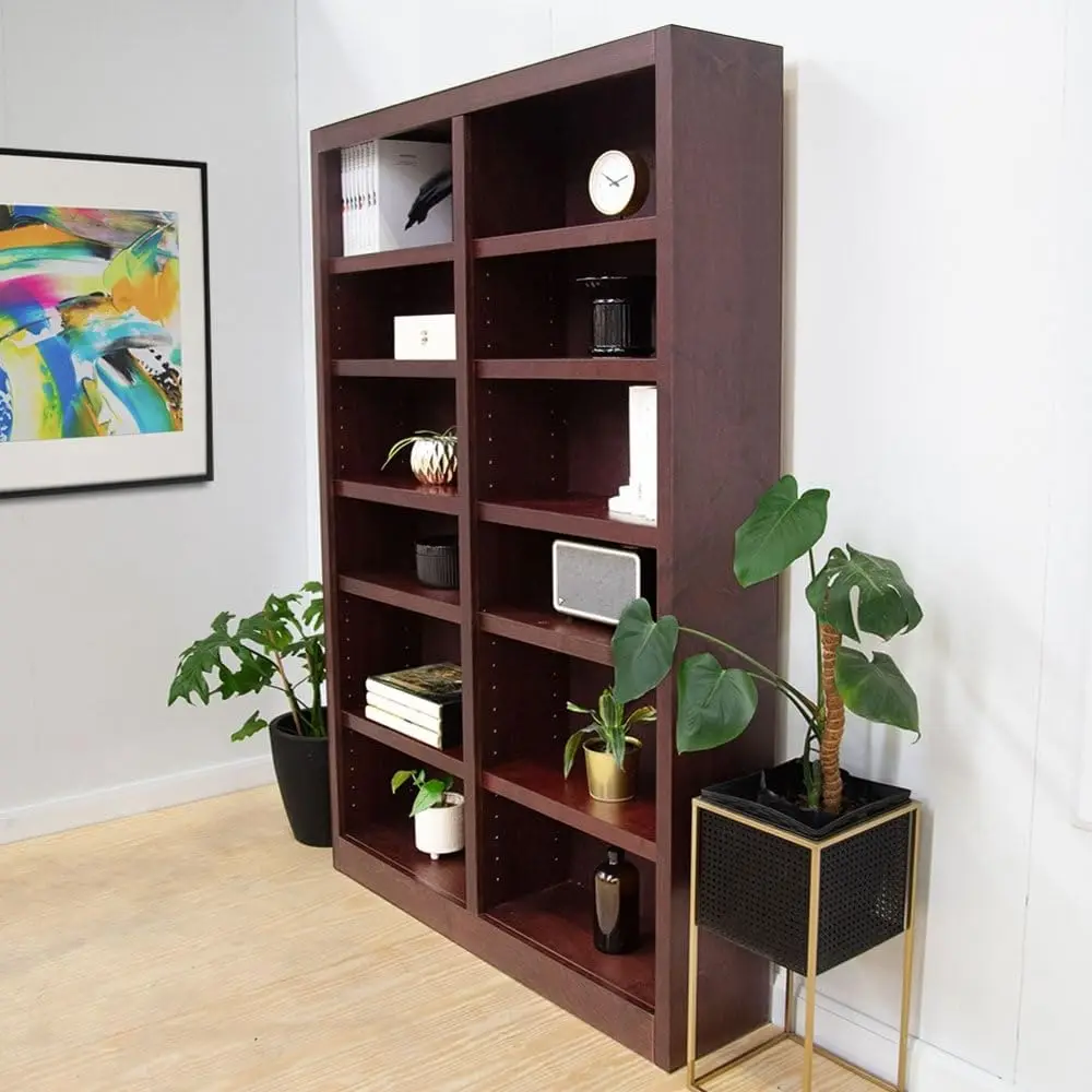 Wood Bookcase 10 Adjustable & 2 Fixed Shelves Assembly Required Laundry Bedroom Kitchen Office 84