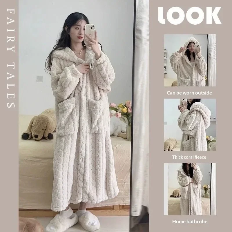 

Women's Flannel Pajamas Set Winter Warm Coral Fleece Sleepwear Long Sleeve Loungewear Soft Home Clothes Korean Style winter robe