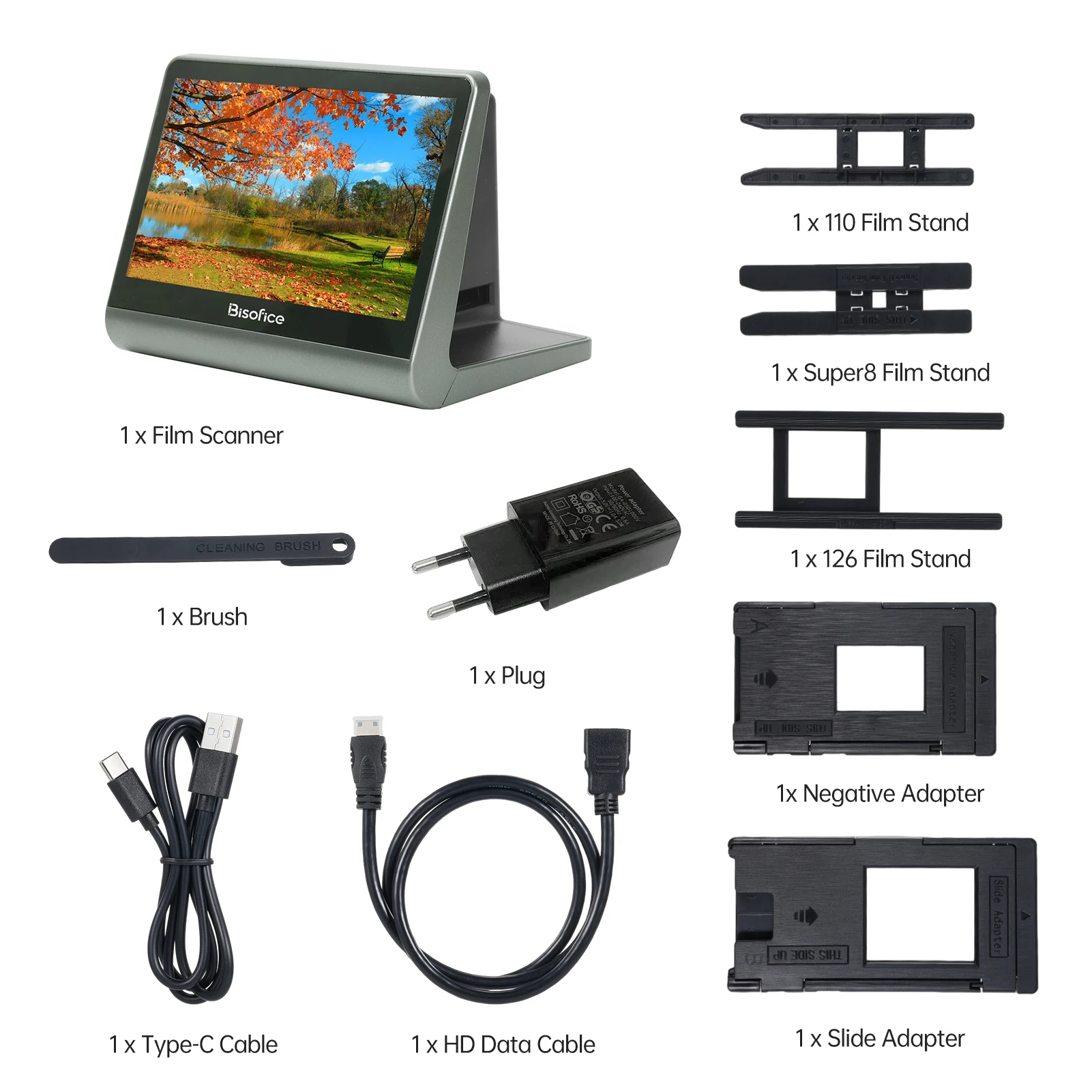 7'' LCD 16GB  Film and Slide Scanner for 135 Film(36*24mm)/126KPK /110 Film/Super8/ Monochrome/Slide to Digital JPEG Photos