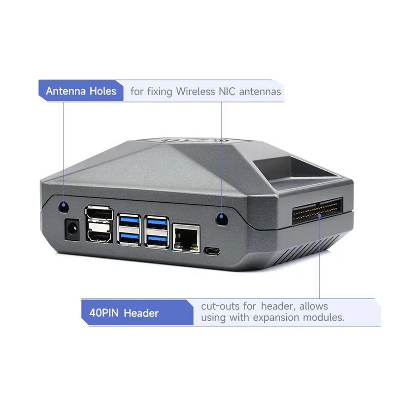 Металлический корпус с охлаждением и защитой серо-черный без антенны для корпуса Jetson Nano (F), для комплекта разработки Jetson Nano