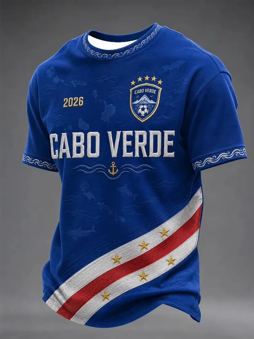 2027 Summer Best-selling Men's Cape Verde Football Training T-Shirt 3D Printable Breathable Quick-Drying Family Style Shirt Kids