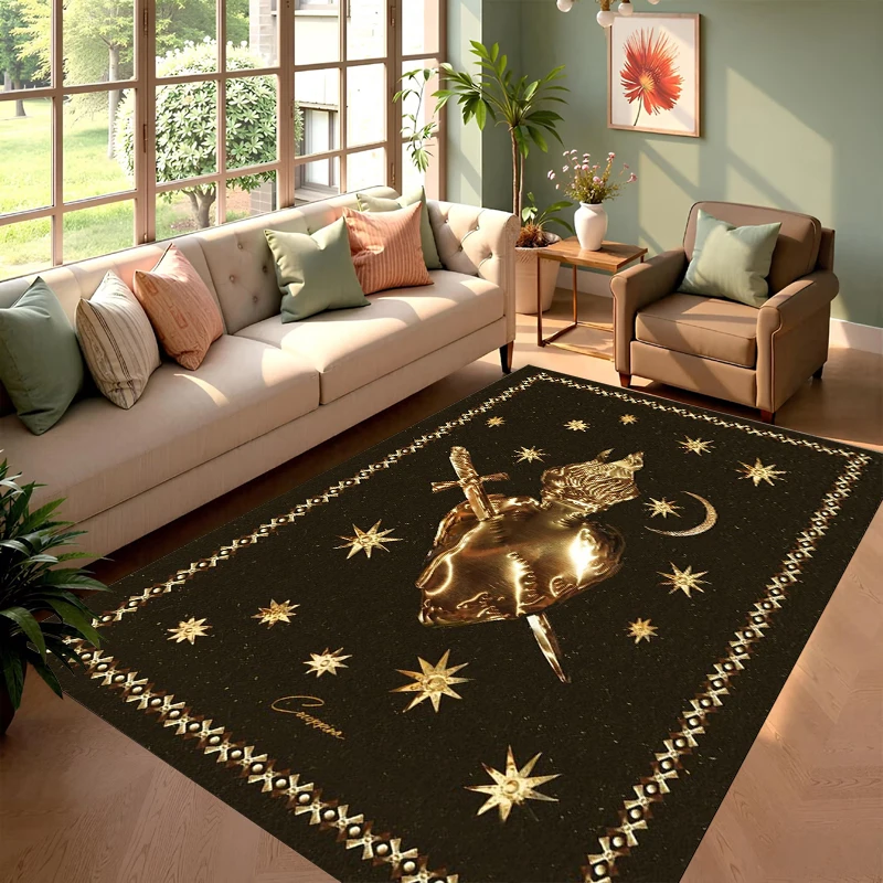Luxury Gold Angel Area Rug Black Gold Star Print NonSlip Floor Mat for Living Room Bedroom Gothic Home Decor Bedroom Decor