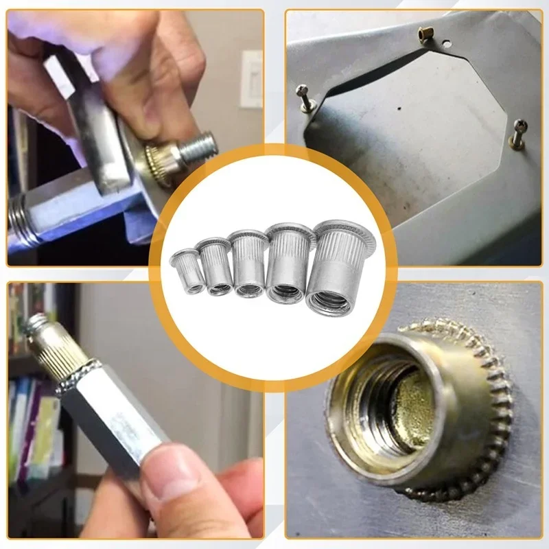 150PCS Rivet Nuts Kit M3/M4/M5/M6/M8 + 1PCS Rivet Nut ปืน + 5PCS Nut Rivet Mandrels Repairtool Rivetgun Flatheadscrew