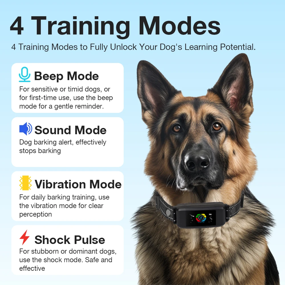 Automatic Anti Bark Dog Collar Type-C Rechargeable Shock Vibration Stop Bark Collar Electric Training Collar Dog Accessories