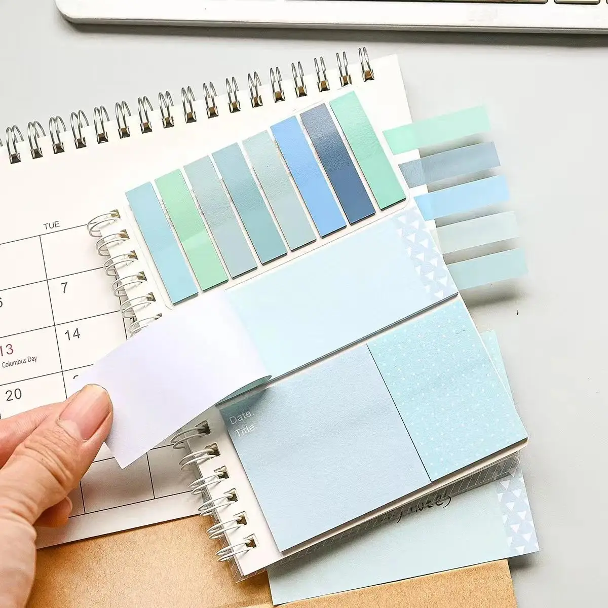 Random 2 Sets Spiral Notebook Sticky Notes Combo With Index Tabs, Pastel Color Self-Adhesive Memo Pads, To-Do List Notepad For O