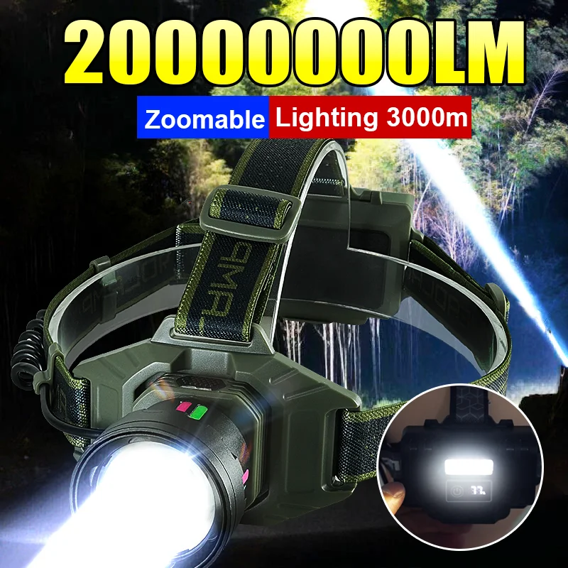 

2025 Most Powerful LED Headlight Rechargeable Strong Light LED Headlamp Super Bright Head Flashlight 500W Long Shot Camping Lamp