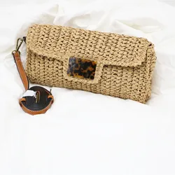 Brand Designer Women's Crossbody Bag Handmade Woven Flap Handbags Bohemian Summer Straw Beach Shoulder Bags Female Clutch Bag