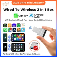2026 nuevo HEYINCAR 2 en 1 inalámbrico Carplay Android Auto adaptador Plug And Play 5,8 GHZ WIFI conexión rápida para coches Carplay con cable 99%