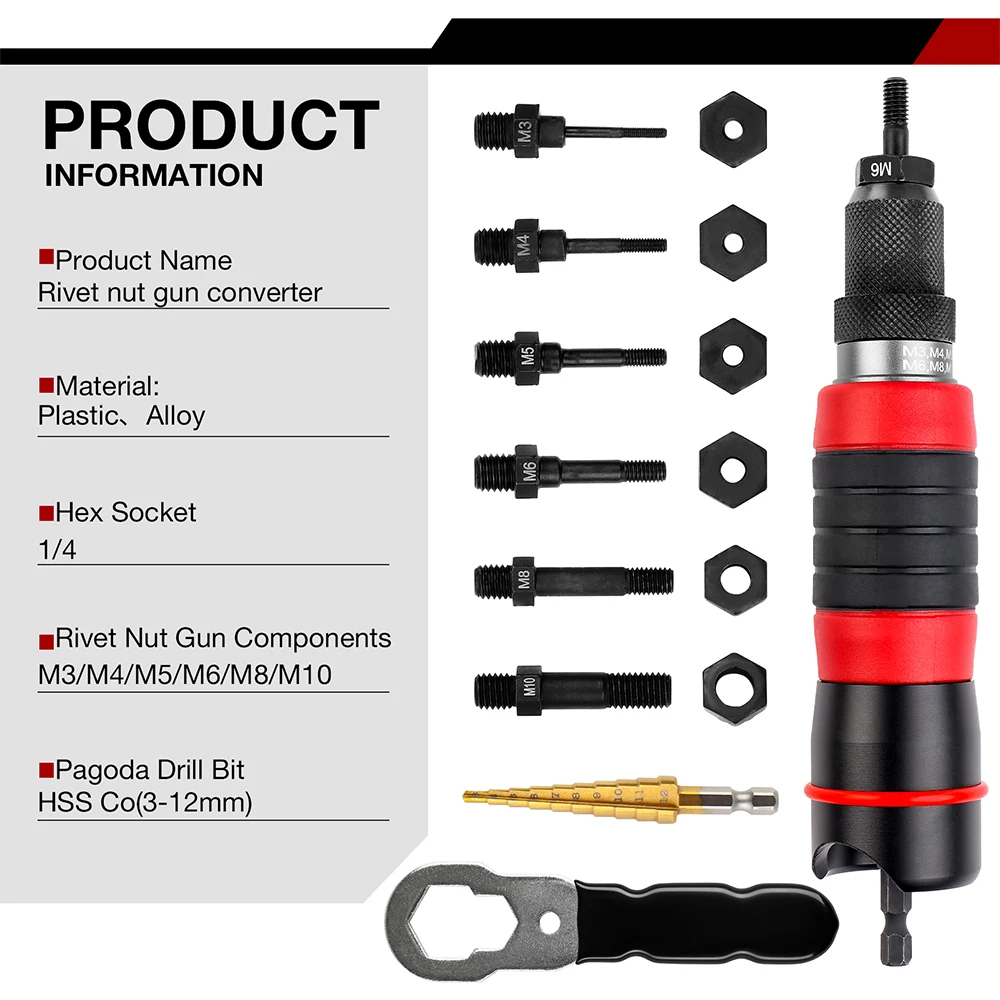 Nut Riveting Machine M3 M4 M5 M6 M8 M10,Industrial Grade Fast Riveting Tool,Electric Riveting Nut Gun,Including 3-12mm Drill Bit