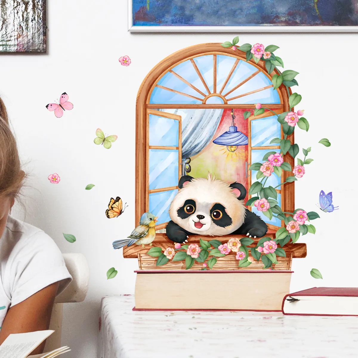 20*30cm Window Panda Flower Butterfly Wall Stickers Living Room Background Wall Home Decorative Wall Stickers Wallpaper Ms4303
