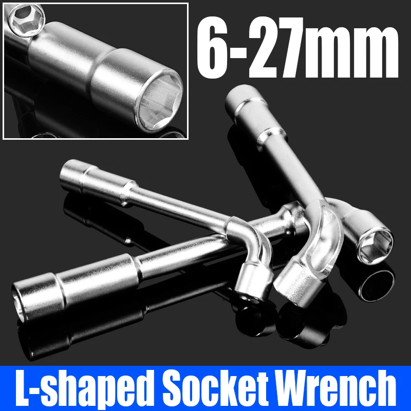 

1PCS L-shaped Socket Wrench 6-27mm CR-V Hexagonal Double-head Casing Socket Wrench Pipe Wrench Spanner For Car Repair Tool