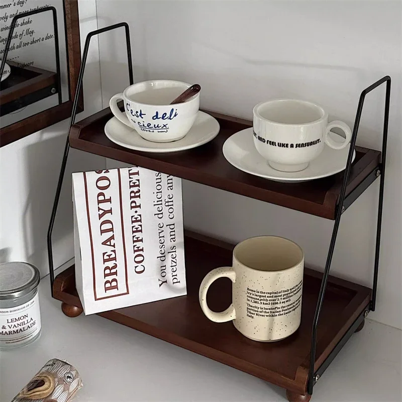 

Luxury Mid-Century Double-Layer Coffee Cup Stand Premium Weight Capacity Dining Table Organizer Smooth Finish Modern Aesthetic