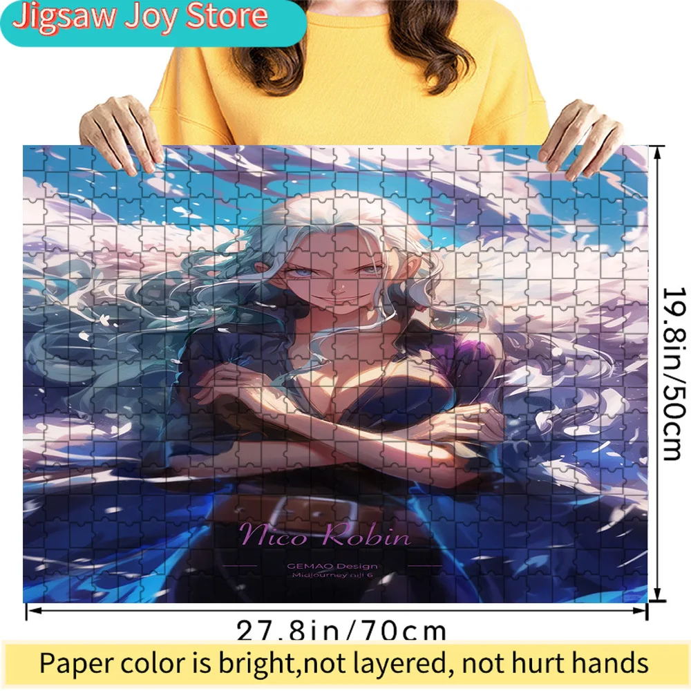 

Premium Paper Jigsaw Puzzle Featuring One Piece Nico Robin Dynamic Artwork with Flowing Light Hair, Confident Crossed Arms, a St
