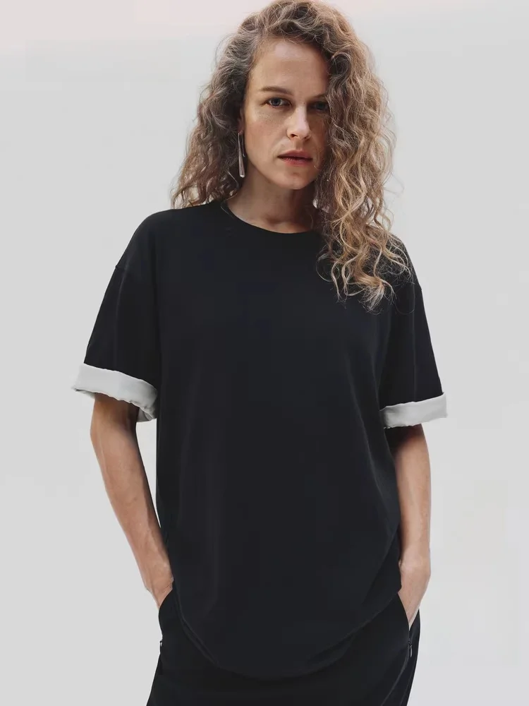 

Футболка Edition Red Label Summer 2026 с коротким рукавом, имитация двухслойности, в стиле колор-блок, из хлопка, повседневная, прямого кроя, для женщин