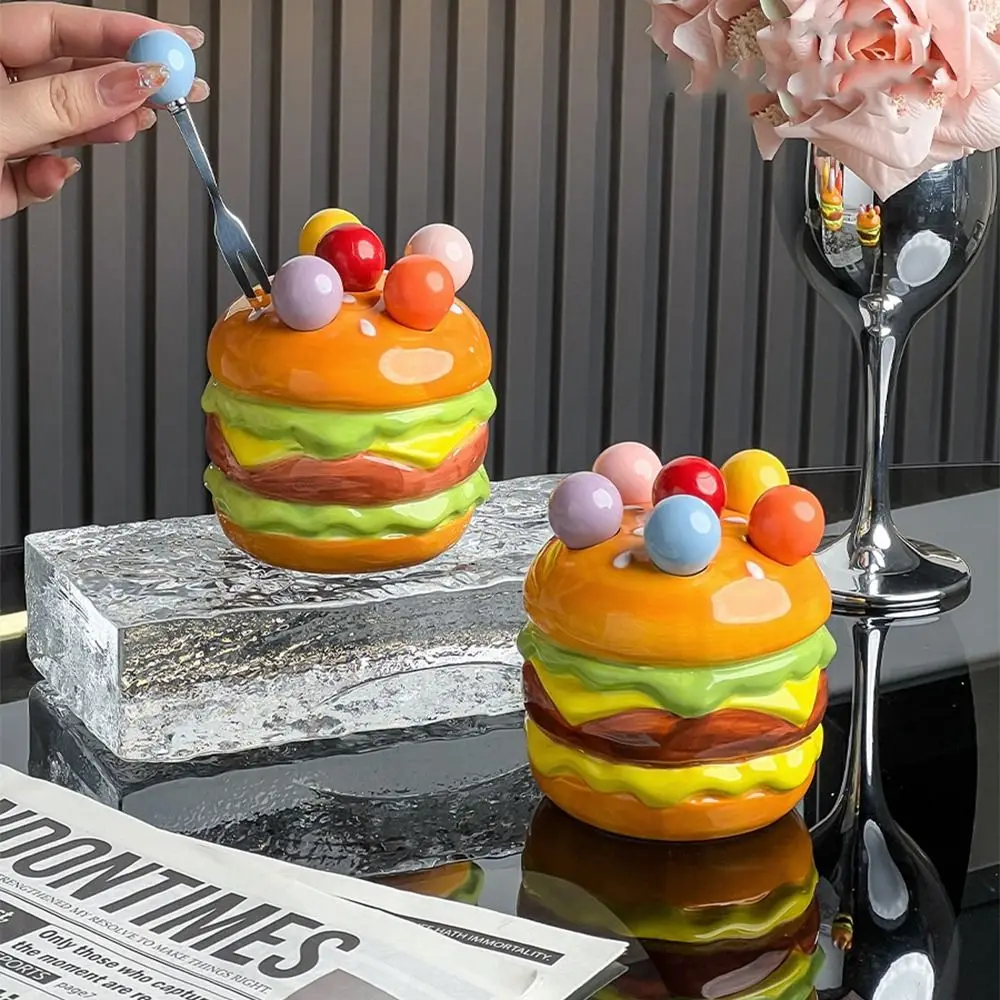 

Creative Dessert Salad Fork Rustproof Anti-scald Hamburg Fruit Fork Set Food Grade Ceramic Jar Dessert Forks with Storage Jar