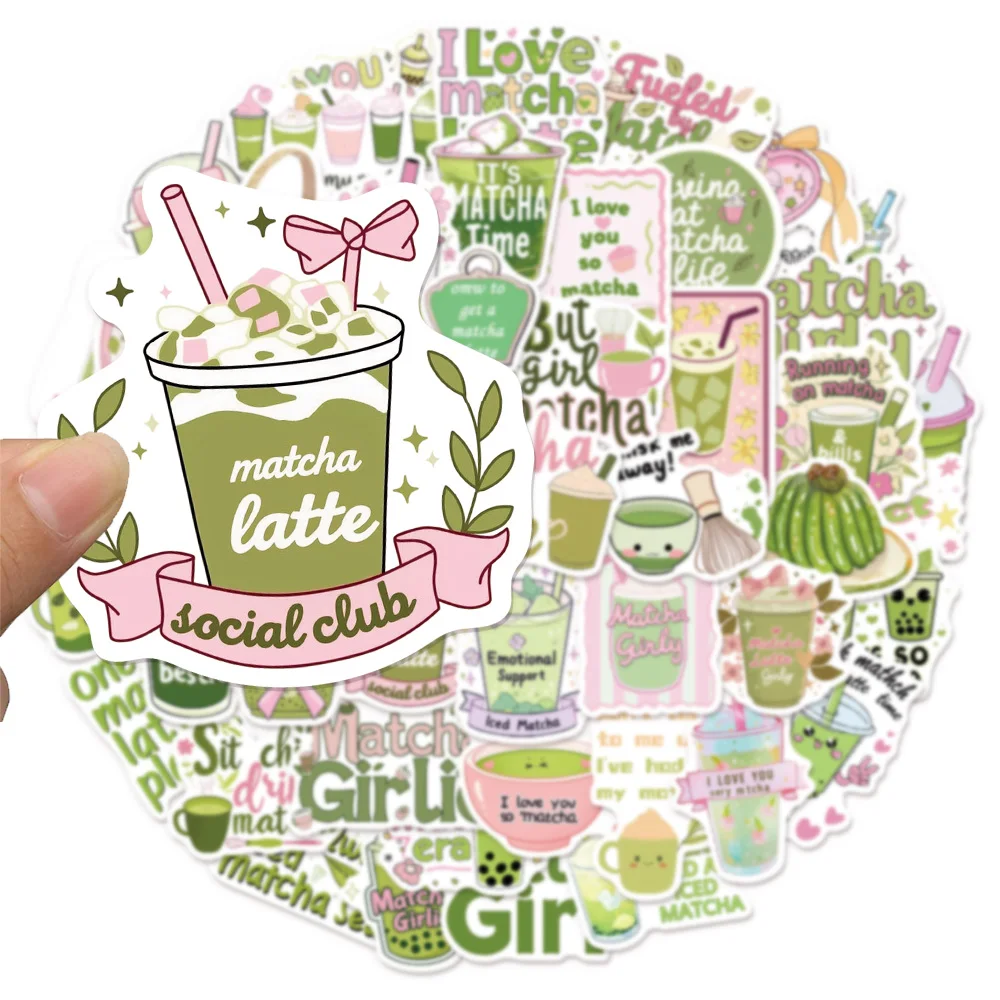 50PCS Green Matcha Fresh Graffiti Stickers Luggage Notebook Skateboard Speaker Label Waterproof Stickers