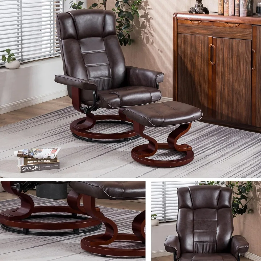 Swivel Recliner with Ottoman, Multi-Position Leisure Office Chair with Adjustable Back, Faux Leather Ergonomic Lounge Chairs