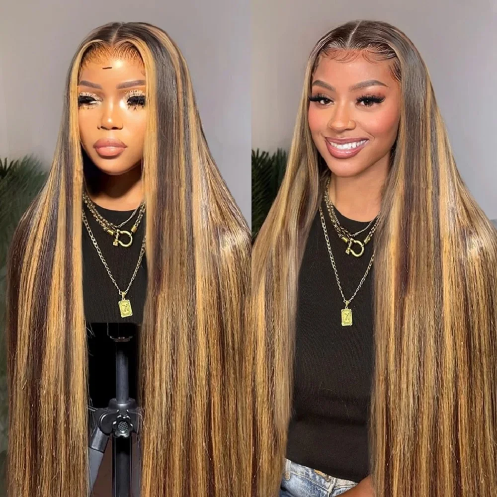 50 52 Long Inch Highlight 13x4 13x6 HD Lace Frontal Wig P4/27 Colored Straight Human Hair Wigs For Women 200 Density Remy Hair