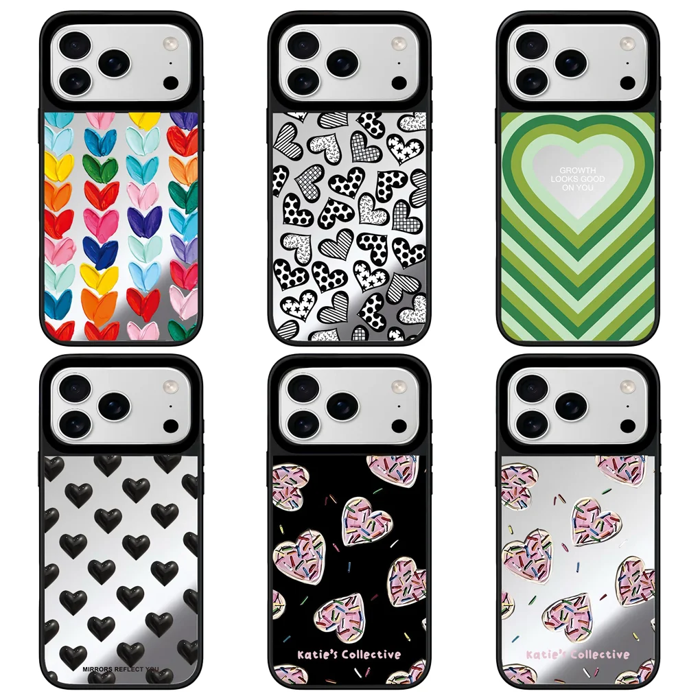 

Colorful Hearts Mirror Surface Black Border Magnetic Phone Case Cover for IPhone 12 13 14 15 16 17 Pro Max Case