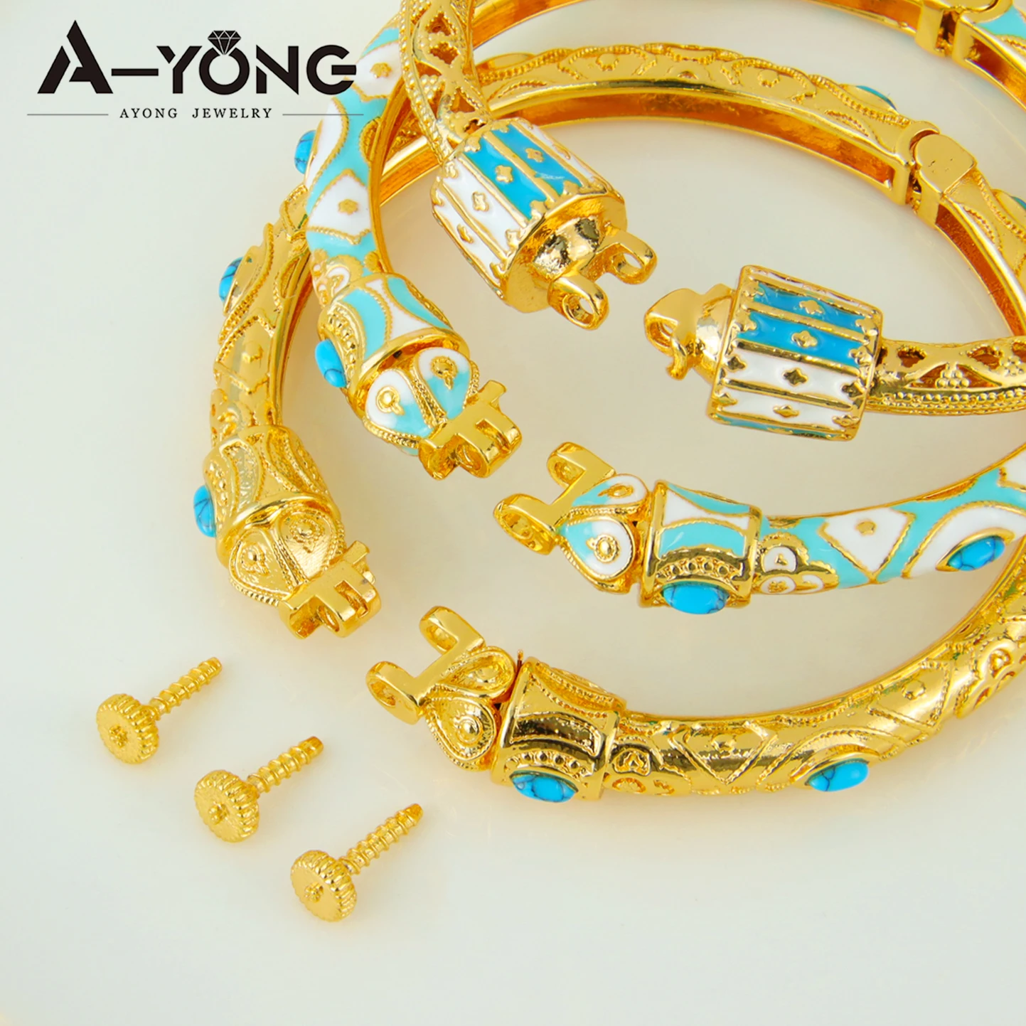Dubai Vintage Gold Armband 21k vergoldet Mode Emaille Manschette Armreifen äthiopische Frauen Event Party Schmuck Geschenke – Detail 2