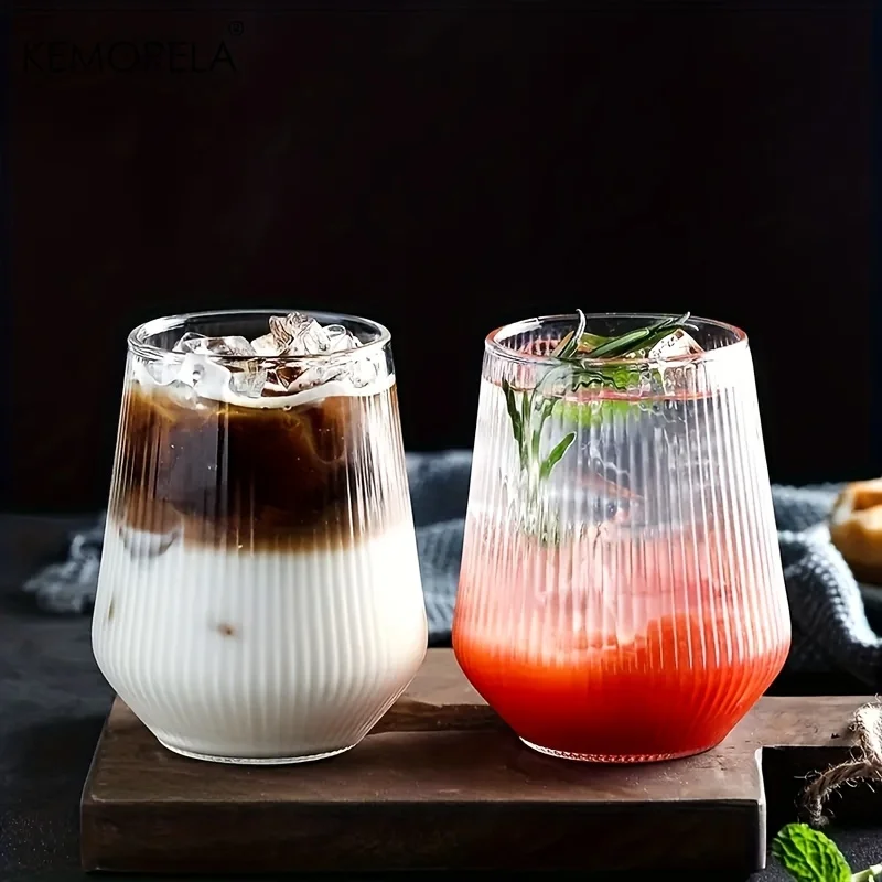 KEMORELA 4/6PCS Heat-Resistant Vertical Stripes Clear Coffee Glass Water Cup Milk Beer Juice Tea Cup Drinking Cup Kitchen Party