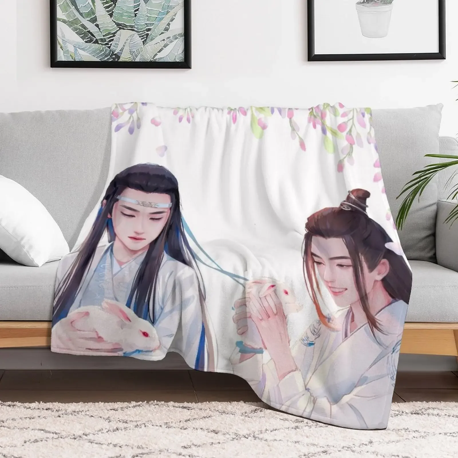 Wangxian in Gusu lan with his rabbits Throw Blanket Plush Fuzzy Cozy Blanket for Couch Sofa