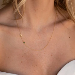 Custom Initial Necklace Birthday Gemstone Pendant 26 Letters Necklace Zirconia Luxury Stainless Steels Collarbone Chain Jewelry