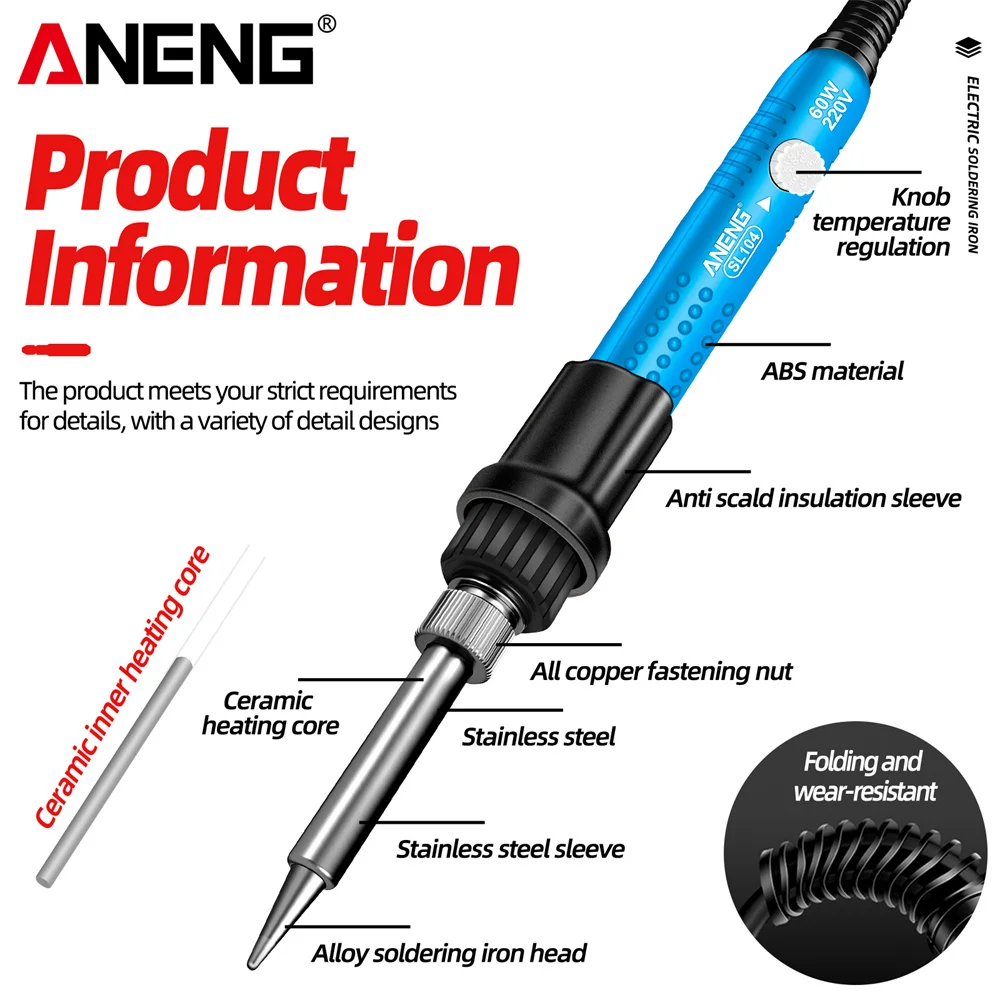 Electric Soldering Iron Adjustable Temperature EU/220V US/110V Ceramic Fast Heating Core Welding Repairing Tools 60W ANENG SL104 image 4