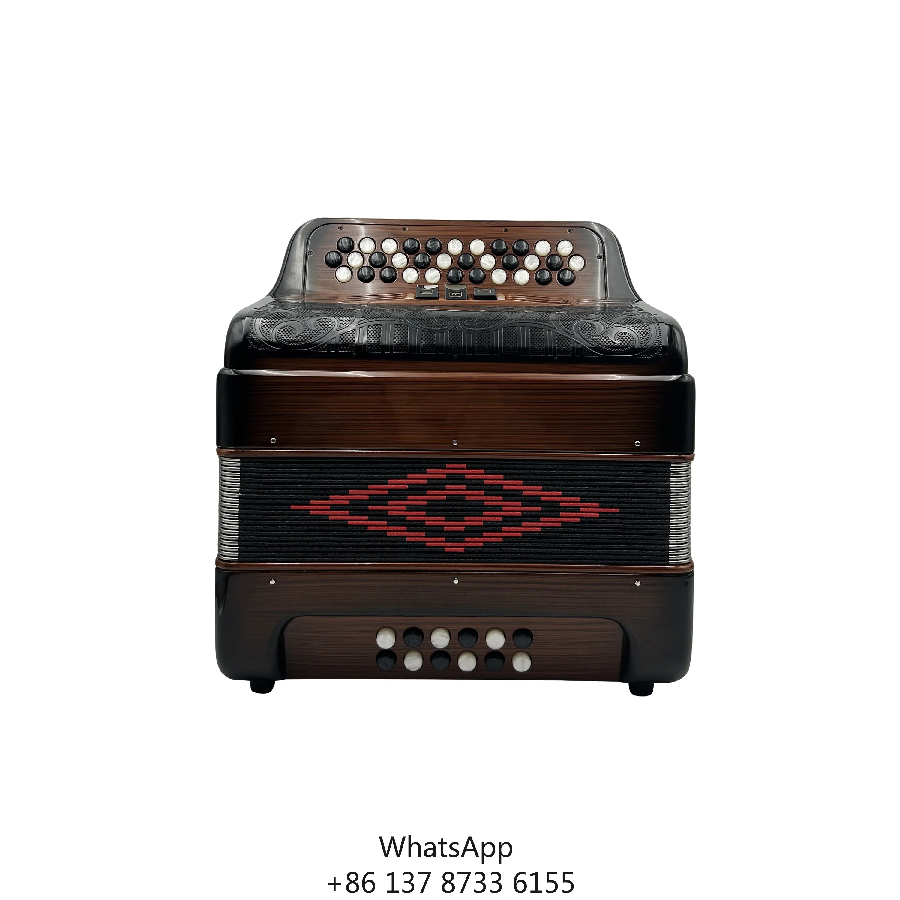 

Diatonic 34 Buttons 12 Bass 3 Registers Wood Flame Body Professional Accordion Instrument Black White Buttons JB3412C