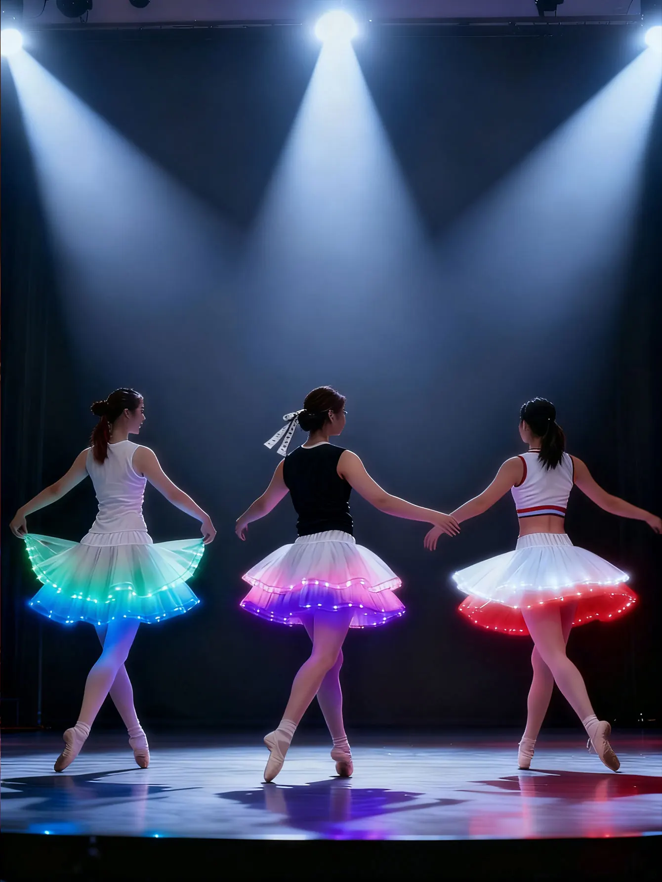 Abito da vestire a LED, costume da cheerleader, decorazione per feste, abito da ballo color block [venduto senza batterie]