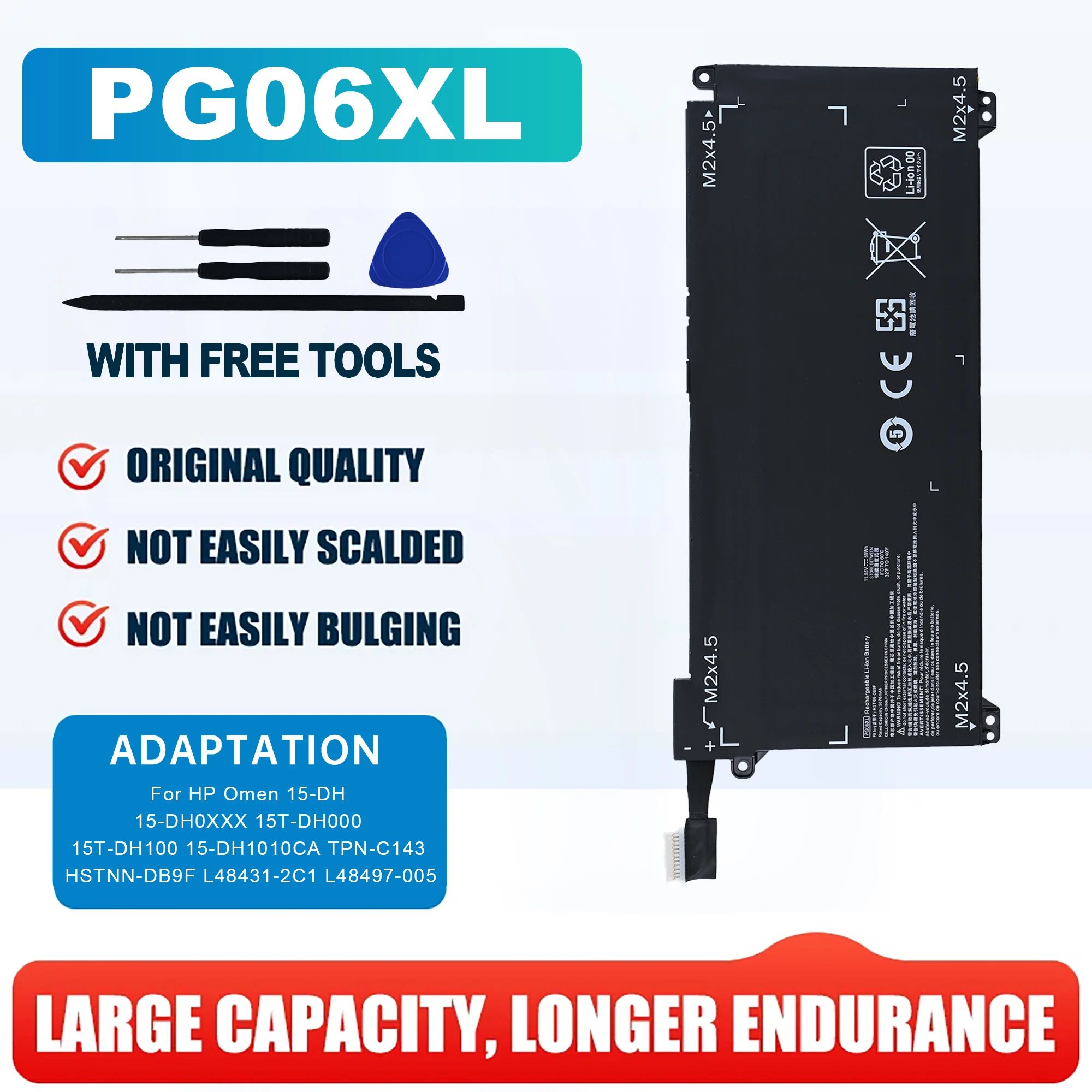 PG06XL New For HP Omen 15-DH000 15T-DH000 Rechargeable Li-ion Laptop Battery HSTNN-DB9F L48431-2C1 L48497-005 2-Year Warranty