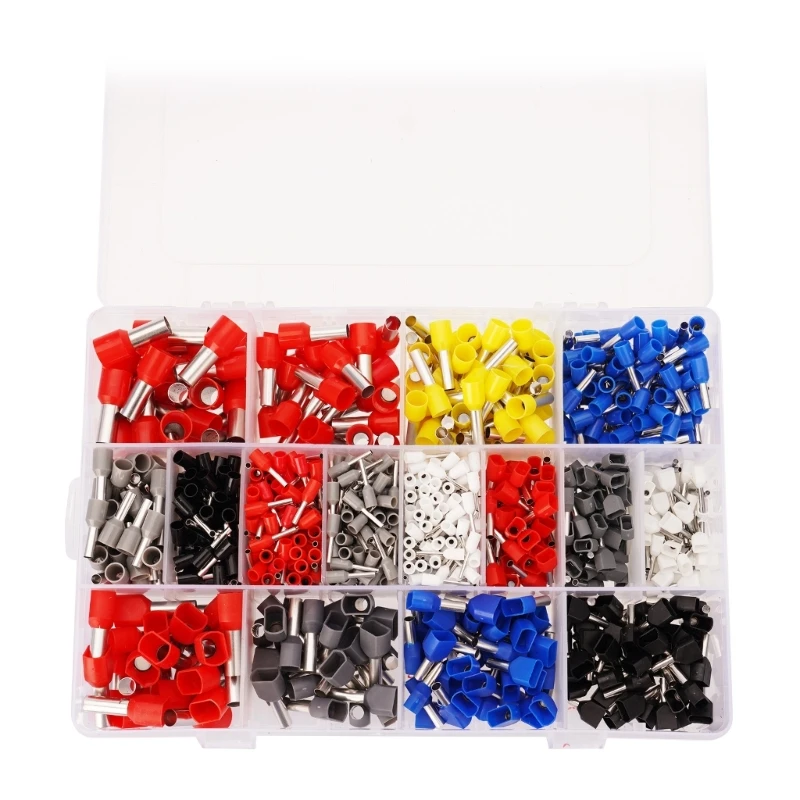 1200pcs Wire Ferrules Assortment Pack Insulated Single & Twin Ferrules with Storage Box Insulated Wire End Ferrules Set