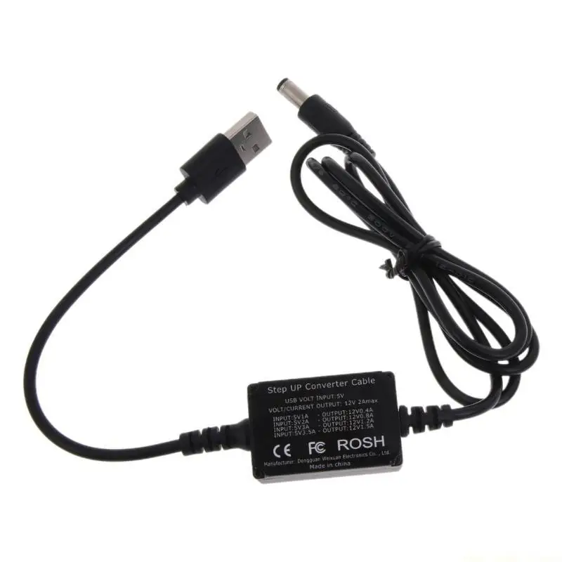 F62C 5V to 12V Line Step Up Cable USB Converter Adapter Cord Wire for LED Light