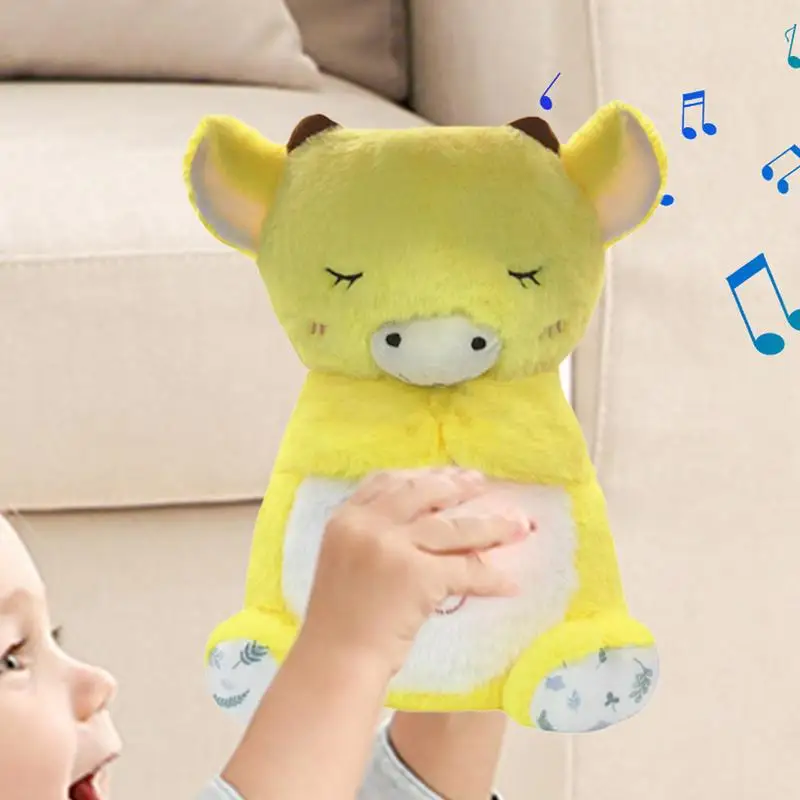 Light Up Stuffed Cow Musical Plush Cow Kids Soother Stuffed Cattle Multi-Functional Animated Soothe Toy Lullaby Nightlight Plush