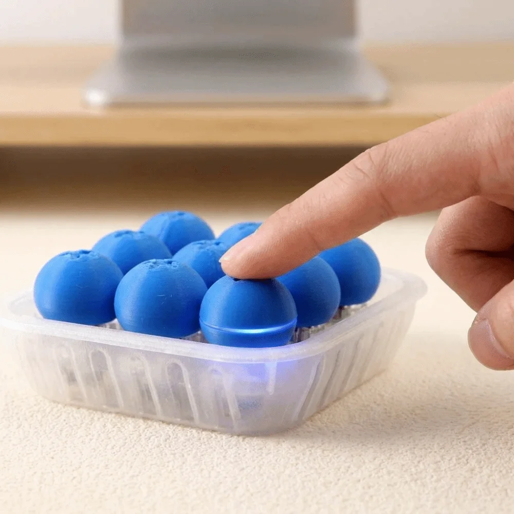 3D Printed Fidget Clicker Keychain Blueberry Shaped Mini Basket Base Stress Relief Compact Size Metal Key Ring