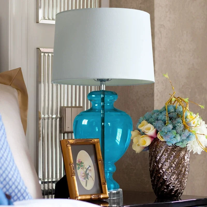 Modern creative blue Mediterranean desk lamp, bedside lamp, living room bedroom, hotel customized desk lamp