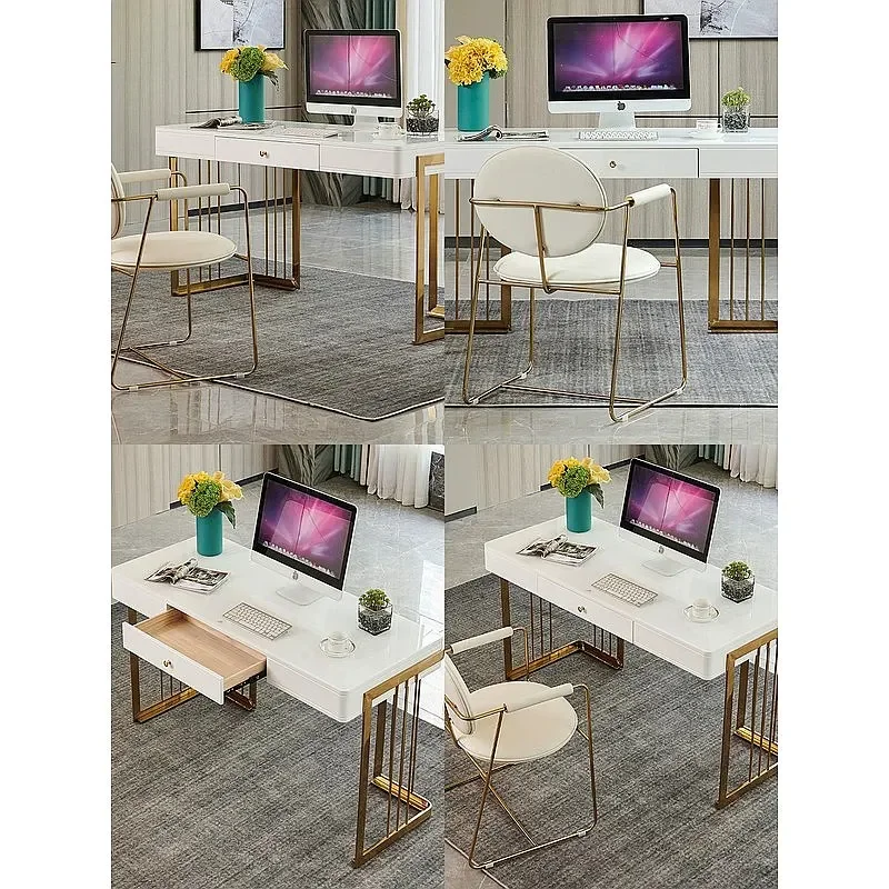 RV Luxury Tempered Glass Desk Modern Simple Design Computer Writing Table Home Office Study Workstation C