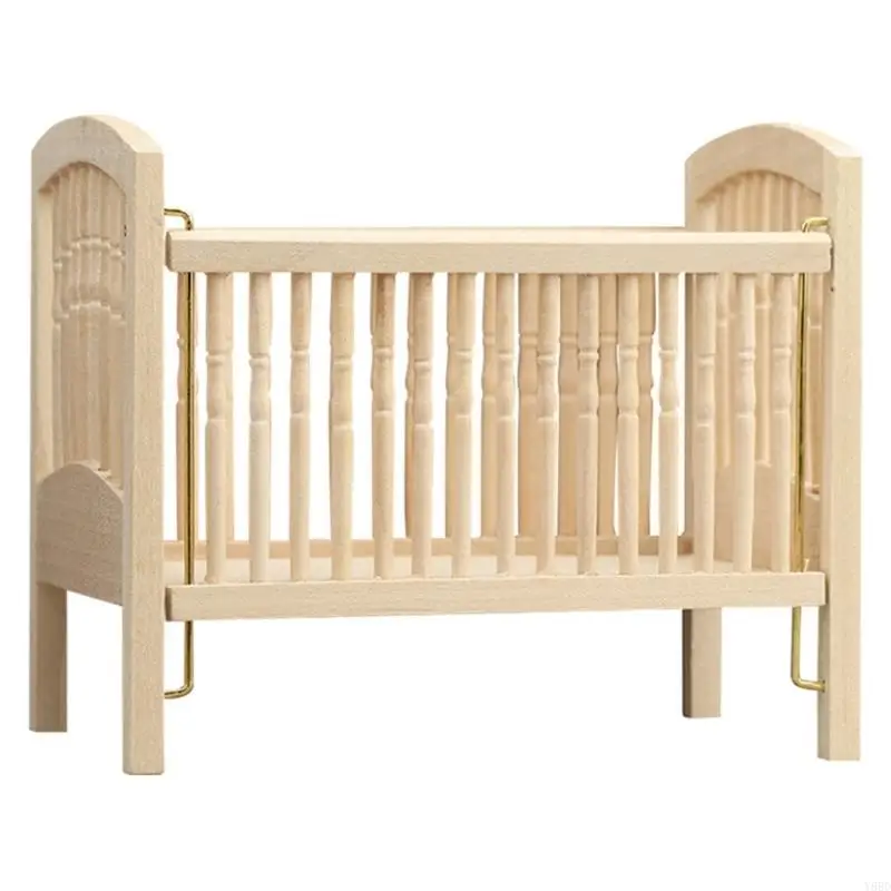 

Y88D Unpainted Miniature Nursery Crib 1/12 Dollhouses Furniture Baby Bed Craft Model Project Room Scene Display Accessory
