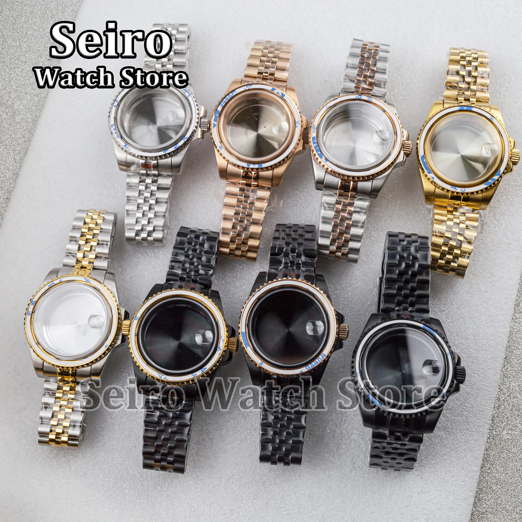 

40MM SUB GMT NH35 Case Jubilee Strap Stainless Steel Sapphire Glass 10ATM Waterproof Watch Parts for NH34 NH36 Movement