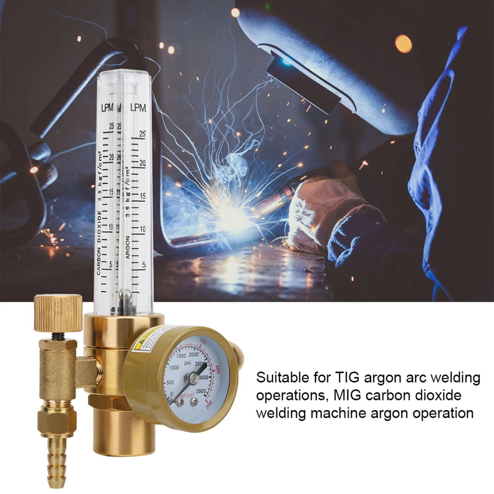 All Brass Argon Pressure Reducer Gas Flowmeter /8 Male Thread CGA580 Connector Argon Pressure Reducer