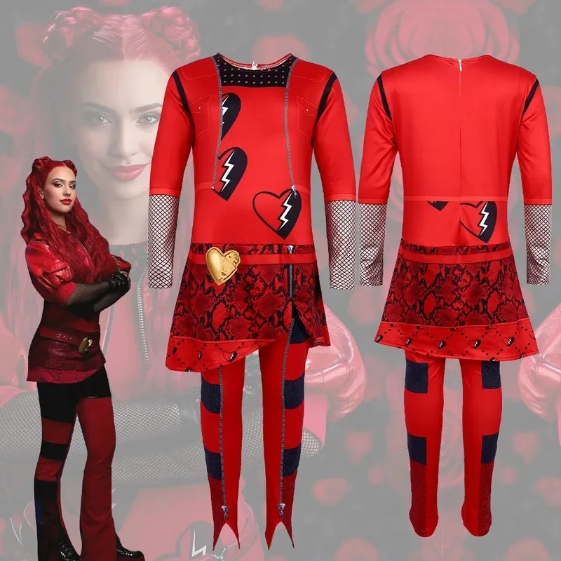 

Girls Dresses Kids D-Descendants 4 Red Cosplay Costume Movie T-The Rise of Red Chloe Princess Dress Halloween Carnival Dress Up