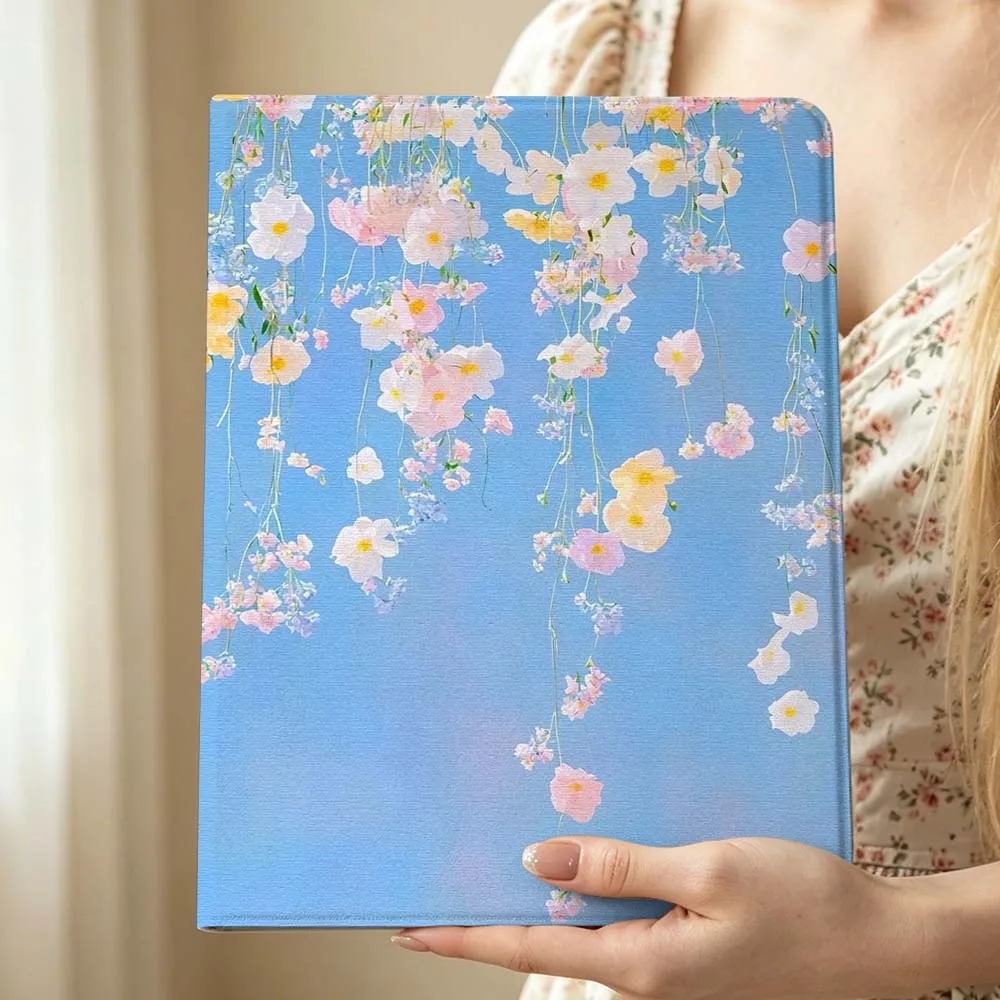 Blue floral pattern For Huawei MediaPad MatePad Honor Pro V6 9 V8 X9 X 10 13.3 12.3 11 11.5 Inch Tablet Case Pen Tray