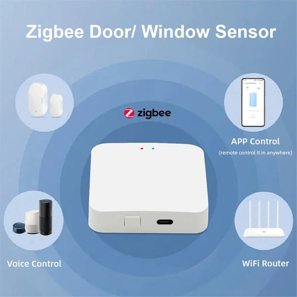 Zigbee Door Sensor Wireless Magnetic Window Alarm Detector Y80A