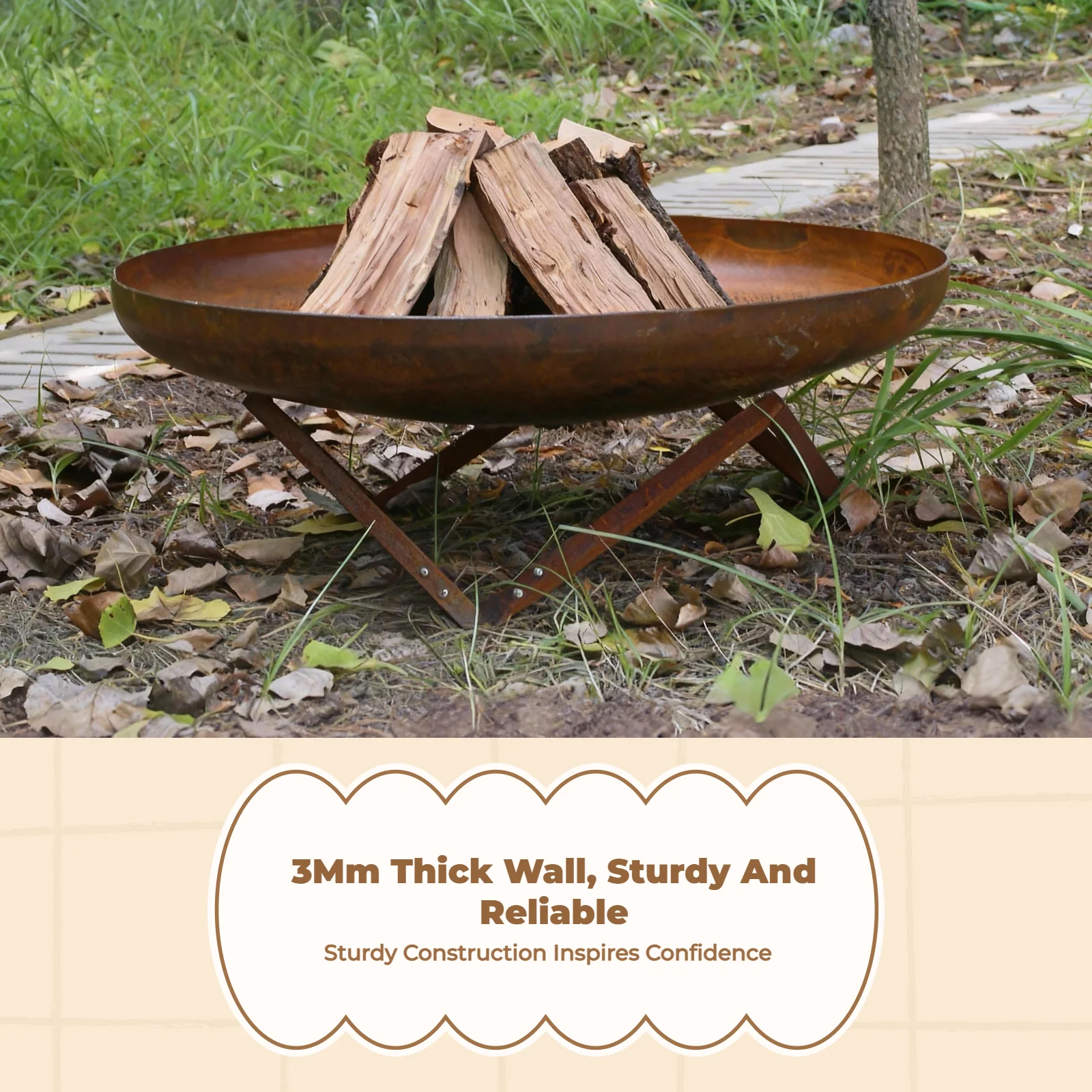 Outdoor Steel Fire Pit, Portable Wood Burning Large Size High Quality Gas Fire Pit Pan For Social Party Camping Home Backyard